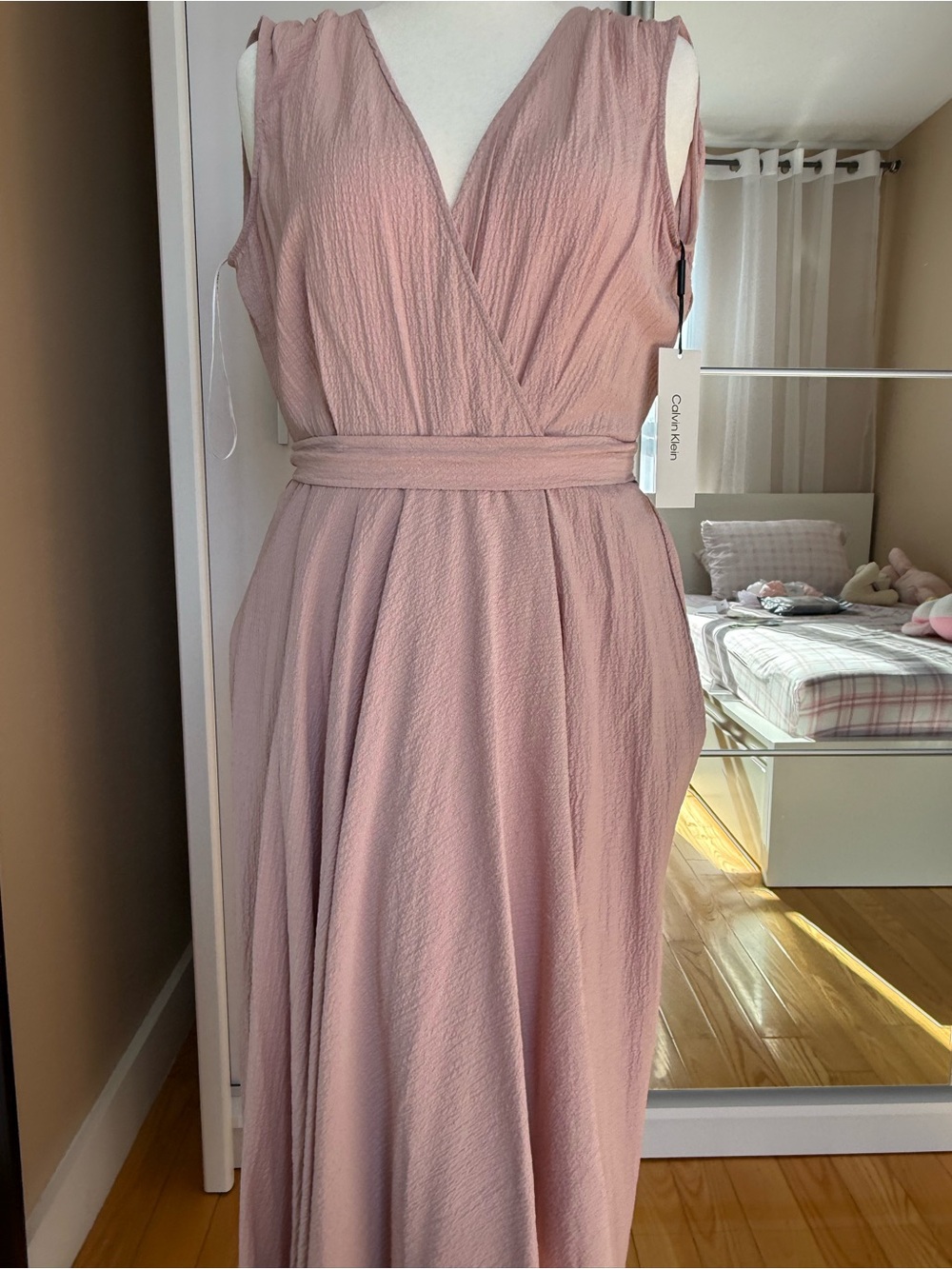 Calvin Klein Dusty Pink Sleeveless Wrap Maxi Overalls